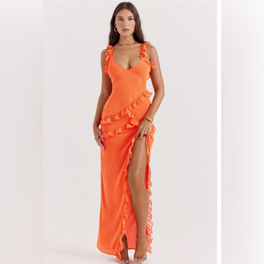 House of CB Vibrant Orange Asymmetrical Dress “pixie”  dress